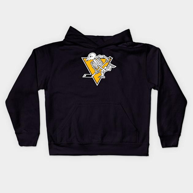 PENGUINS SKULL HOCKEY Kids Hoodie by BURN444